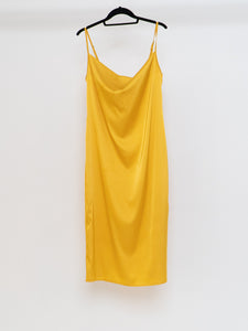 Modern x Yellow Satin Cowl Neck Slip Dress (L, XL)