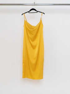 Modern x Yellow Satin Cowl Neck Slip Dress (L, XL)