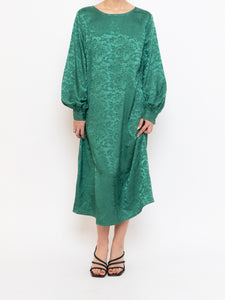 ICHI x Green Floral Longsleeve Satin Dress (S, M)