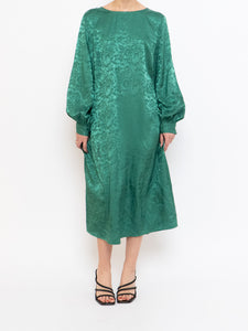 ICHI x Green Floral Longsleeve Satin Dress (S, M)