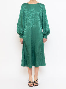 ICHI x Green Floral Longsleeve Satin Dress (S, M)