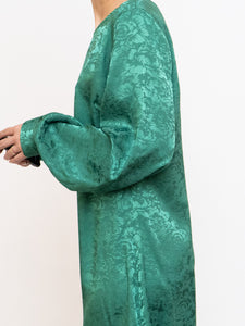 ICHI x Green Floral Longsleeve Satin Dress (S, M)