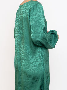 ICHI x Green Floral Longsleeve Satin Dress (S, M)