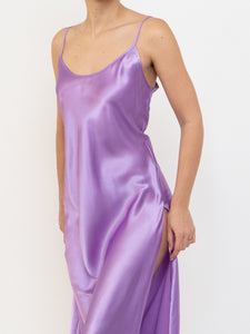 LINDA x Purple Satin Low-back Slip Dress (M, L)