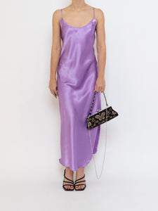 LINDA x Purple Satin Low-back Slip Dress (M, L)
