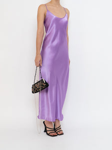 LINDA x Purple Satin Low-back Slip Dress (M, L)