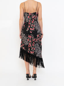 Vintage x Made in Canada x Black Floral Tassle Dress (M, L)
