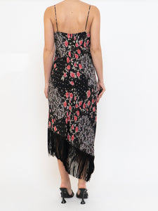 Vintage x Made in Canada x Black Floral Tassle Dress (M, L)