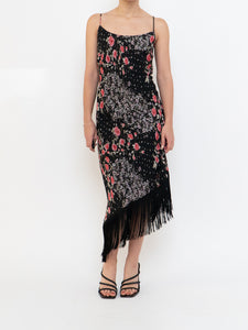Vintage x Made in Canada x Black Floral Tassle Dress (M, L)