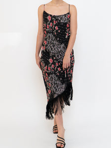 Vintage x Made in Canada x Black Floral Tassle Dress (M, L)