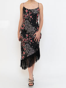 Vintage x Made in Canada x Black Floral Tassle Dress (M, L)