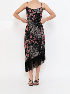Vintage x Made in Canada x Black Floral Tassle Dress (M, L)