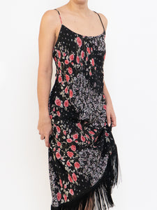 Vintage x Made in Canada x Black Floral Tassle Dress (M, L)
