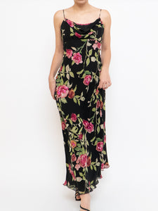Vintage x NICOLE MILLER Pink Rose Sequin Silk Maxi (XS, S)