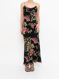 Vintage x NICOLE MILLER Pink Rose Sequin Silk Maxi (XS, S)