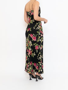 Vintage x NICOLE MILLER Pink Rose Sequin Silk Maxi (XS, S)