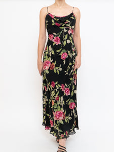 Vintage x NICOLE MILLER Pink Rose Sequin Silk Maxi (XS, S)