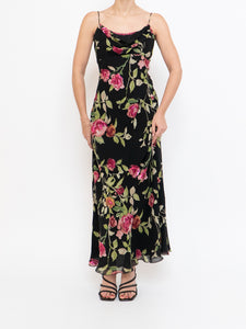 Vintage x NICOLE MILLER Pink Rose Sequin Silk Maxi (XS, S)