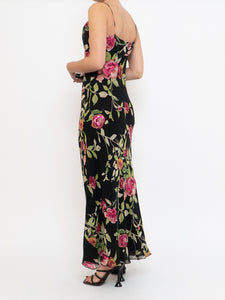 Vintage x NICOLE MILLER Pink Rose Sequin Silk Maxi (XS, S)