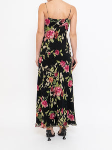 Vintage x NICOLE MILLER Pink Rose Sequin Silk Maxi (XS, S)
