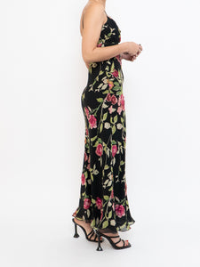 Vintage x NICOLE MILLER Pink Rose Sequin Silk Maxi (XS, S)