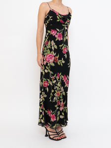 Vintage x NICOLE MILLER Pink Rose Sequin Silk Maxi (XS, S)