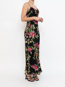 Vintage x NICOLE MILLER Pink Rose Sequin Silk Maxi (XS, S)
