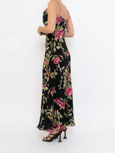 Vintage x NICOLE MILLER Pink Rose Sequin Silk Maxi (XS, S)