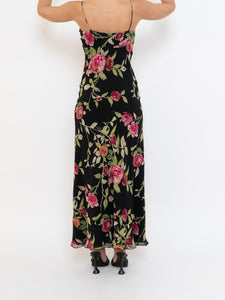 Vintage x NICOLE MILLER Pink Rose Sequin Silk Maxi (XS, S)