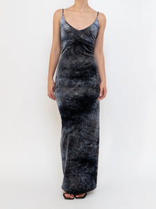 Vintage x Made in Canada x Grey Velvet Maxi Dress (M, L)