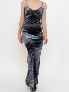 Vintage x Made in Canada x Grey Velvet Maxi Dress (M, L)
