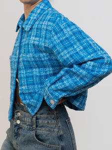 ZARA x Blue Plaid Cropped Jacket (XS-M)
