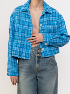 ZARA x Blue Plaid Cropped Jacket (XS-M)
