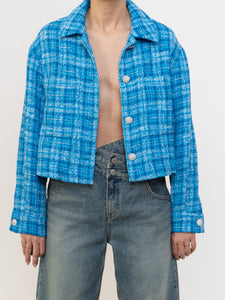 ZARA x Blue Plaid Cropped Jacket (XS-M)