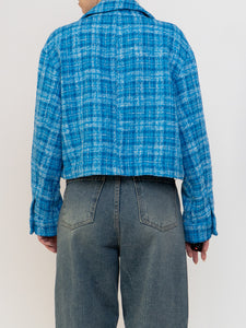 ZARA x Blue Plaid Cropped Jacket (XS-M)