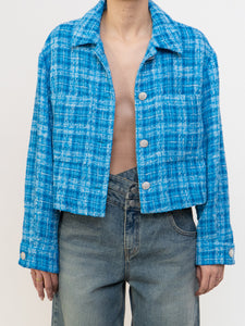 ZARA x Blue Plaid Cropped Jacket (XS-M)