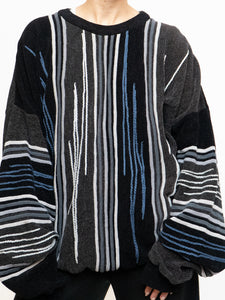 Vintage x Made in Canada x TUNDRA Black Striped Raised Knit (S-XXL)