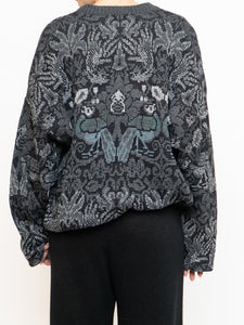 Vintage x Grey And Black Patterned Acrylic Knit (XS-XXL)