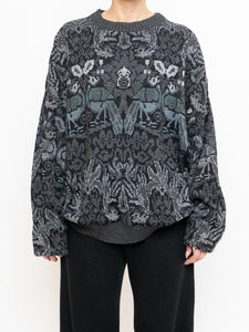 Vintage x Grey And Black Patterned Acrylic Knit (XS-XXL)