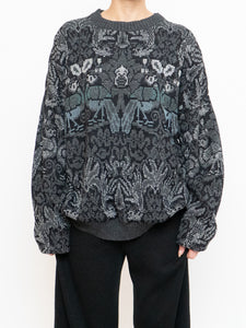 Vintage x Grey And Black Patterned Acrylic Knit (XS-XXL)