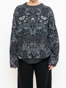 Vintage x Grey And Black Patterned Acrylic Knit (XS-XXL)