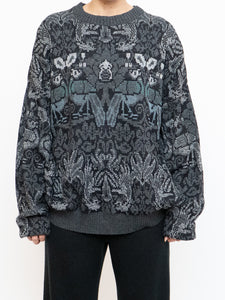Vintage x Grey And Black Patterned Acrylic Knit (XS-XXL)