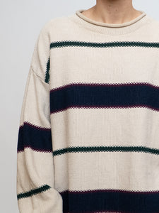 Vintage x Made in Hong Kong x  Cream Striped Cotton Sweater (XS-XL)