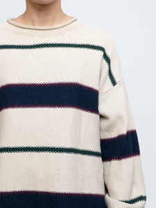 Vintage x Made in Hong Kong x  Cream Striped Cotton Sweater (XS-XL)