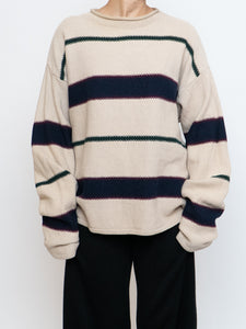 Vintage x Made in Hong Kong x  Cream Striped Cotton Sweater (XS-XL)