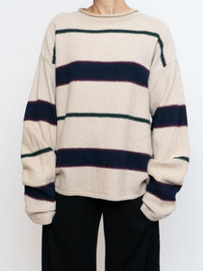 Vintage x Made in Hong Kong x  Cream Striped Cotton Sweater (XS-XL)