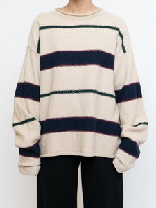 Vintage x Made in Hong Kong x  Cream Striped Cotton Sweater (XS-XL)