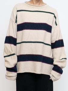 Vintage x Made in Hong Kong x  Cream Striped Cotton Sweater (XS-XL)