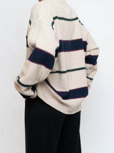 Vintage x Made in Hong Kong x  Cream Striped Cotton Sweater (XS-XL)