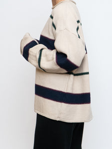 Vintage x Made in Hong Kong x  Cream Striped Cotton Sweater (XS-XL)
